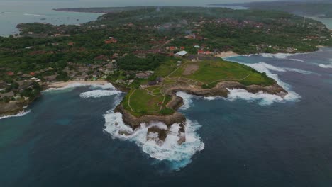 nusa lembongan island coastline with tourist attraction devils tears, aerial