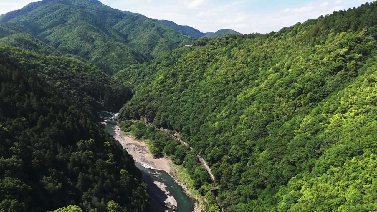 京都の桂川上空を上昇するドローン