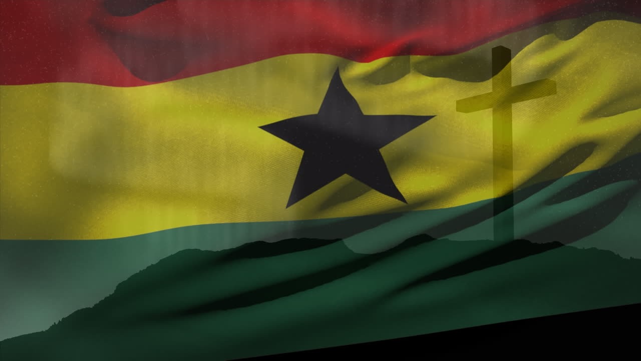 animación de la cruz cristiana y la bandera de ghana