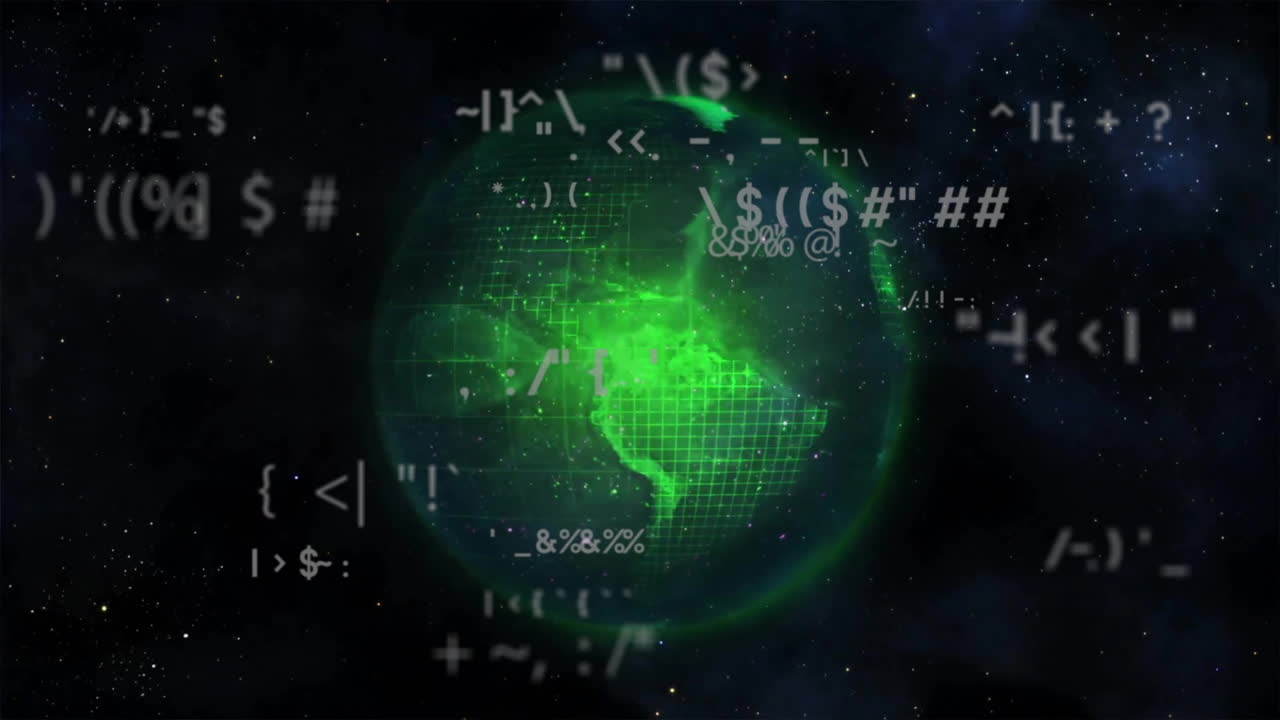 파란색 배경에 전 세계에 대한 데이터 처리 애니메이션