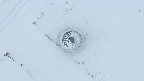 aerial - water tank covered in snow