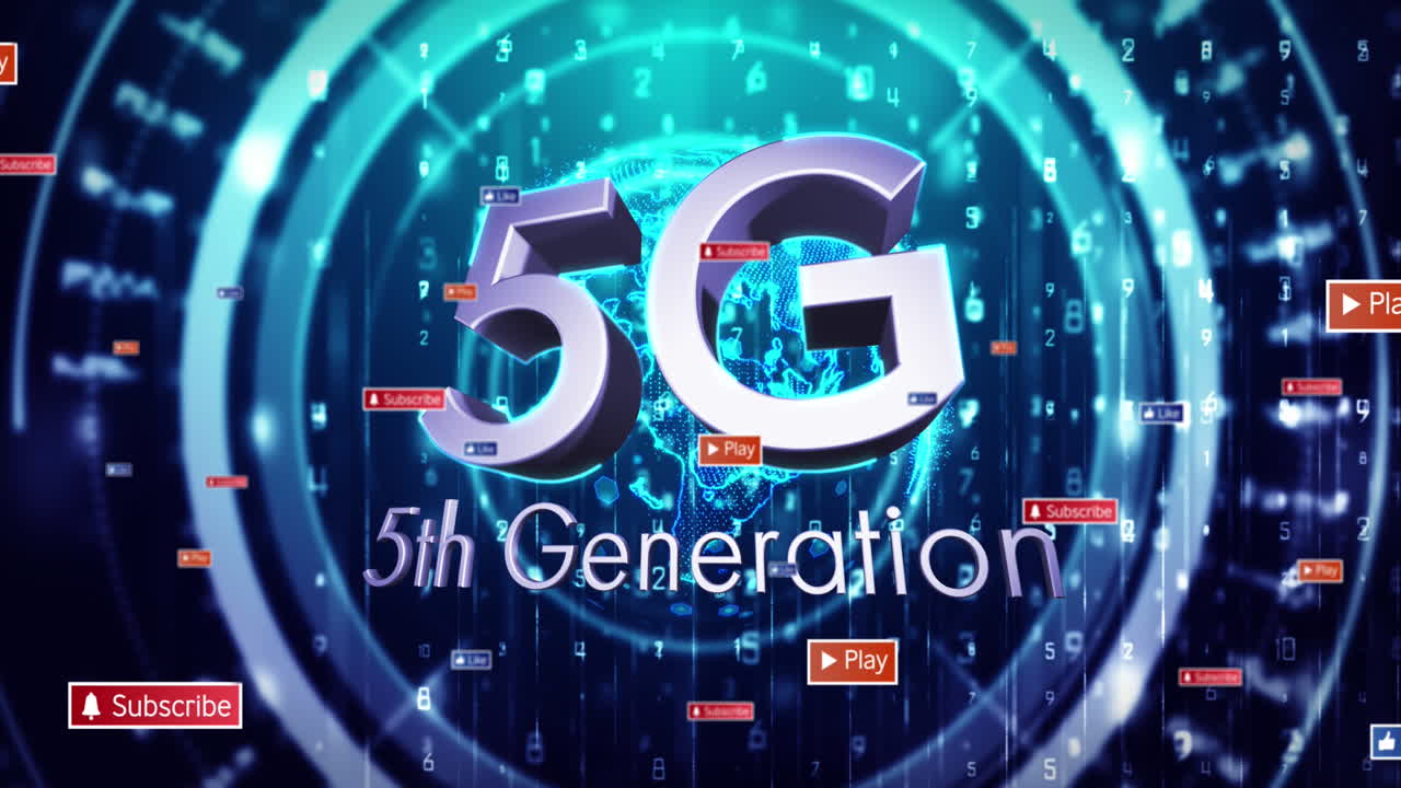 5g 텍스트와 글로브에 대한 배너에 대한 소셜 미디어 텍스트의 애니메이션