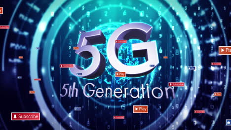 animación del texto de las redes sociales en banners sobre texto y globo 5g