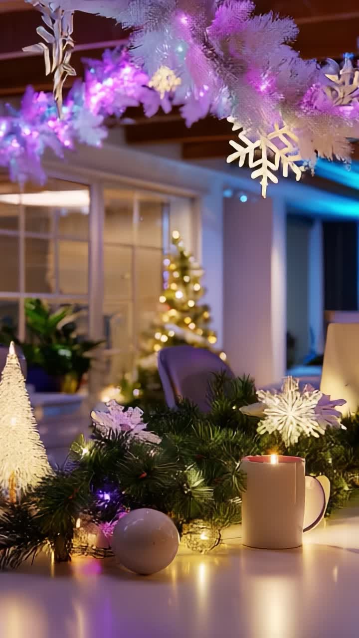 Captivating Holiday Decor Featuring a Festive Arrangement of Snowflakes, Christmas Trees, and Dazzling Lights, Creating a Cozy Atmosphere Perfect for Celebrating the Joyous Season with Loved Ones