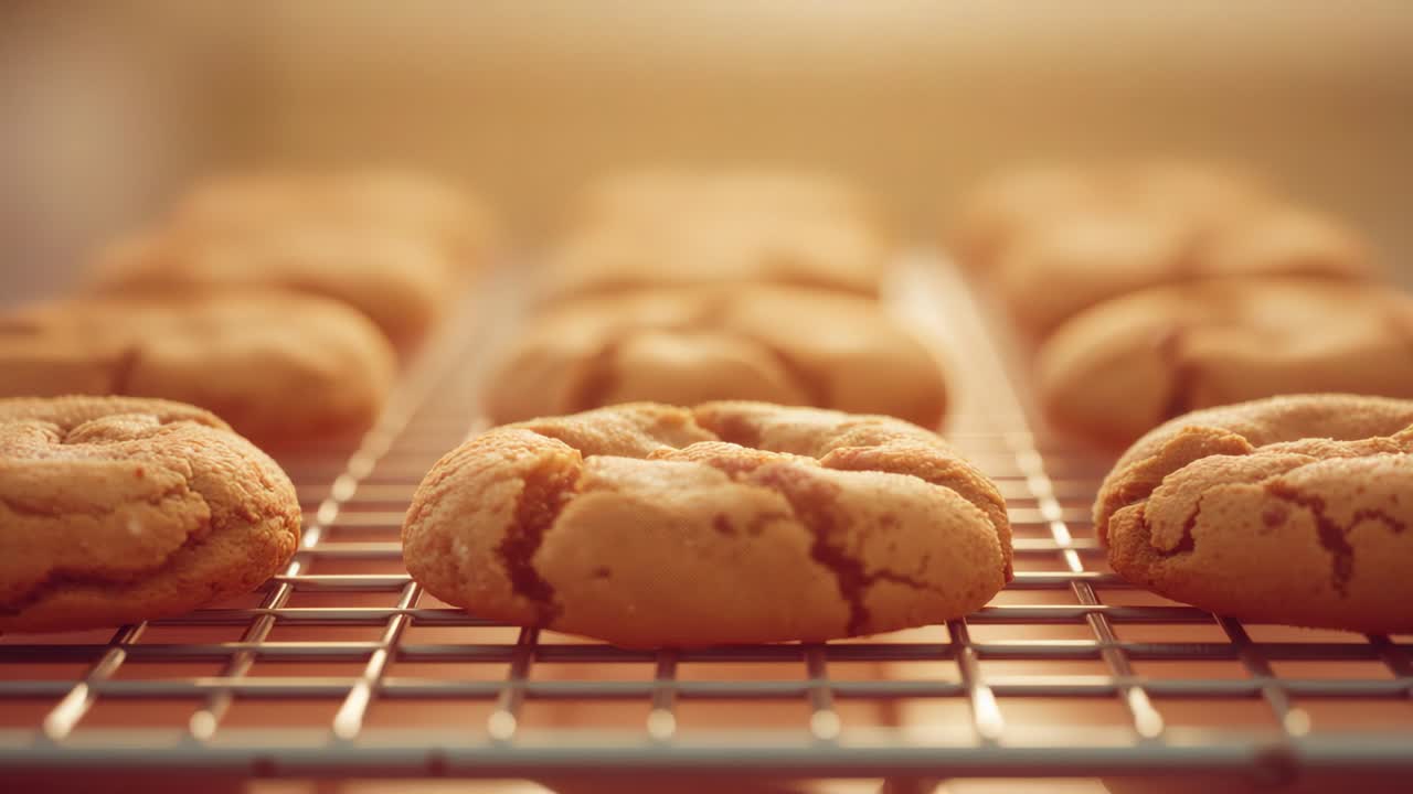 Moving camera panning across wire rack at kitchen window, triggered by cookie, showing texture