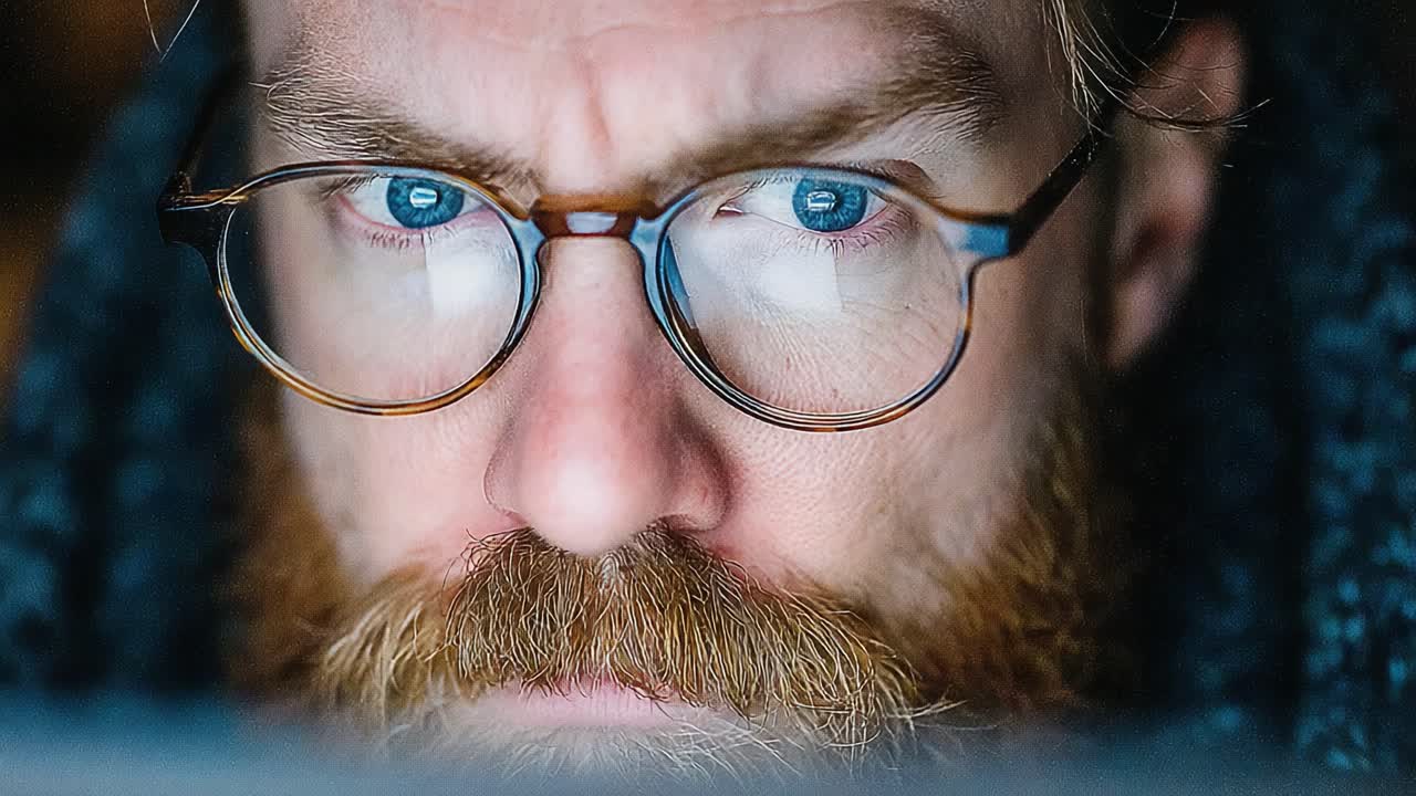 An Intense Focus: Capturing a Close-Up of a Thoughtful Individual Deep in Concentration in a Softly Lit Environment
