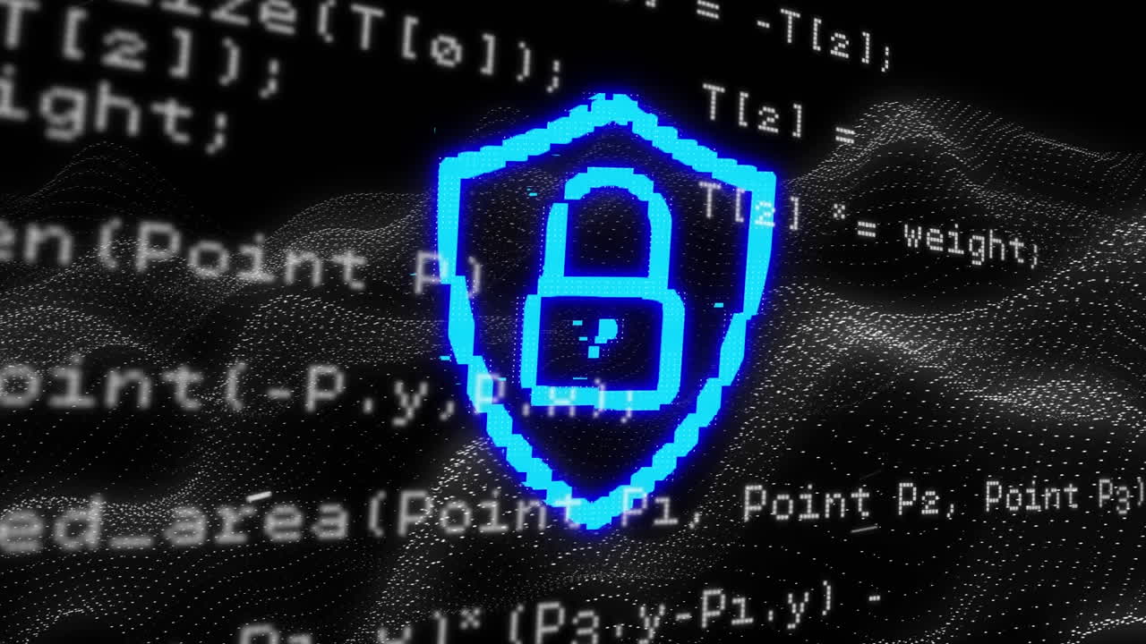 icono de candado de seguridad y procesamiento de datos contra un fondo negro