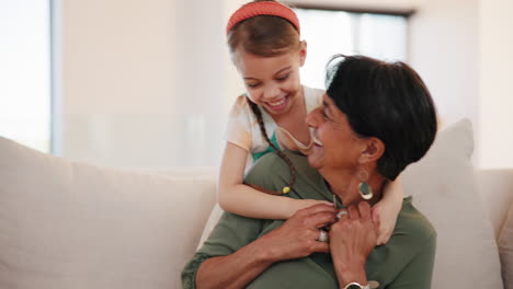 grandmother, child and hug with smile