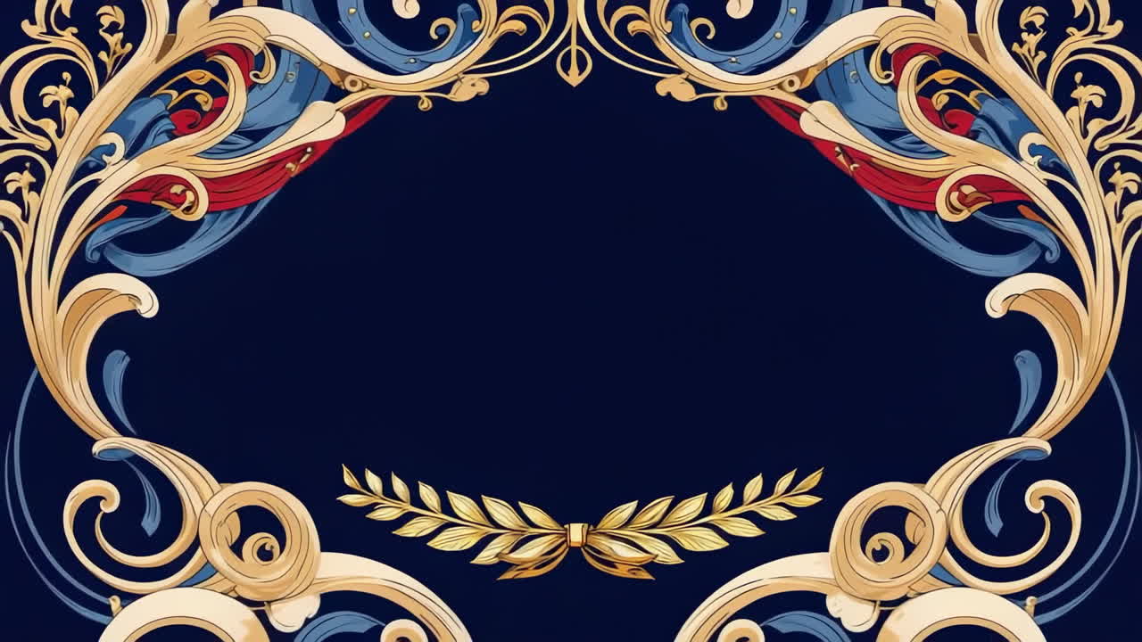 Elegant Ornate Gold and Blue Frame with Laurel Wreath on Dark Background