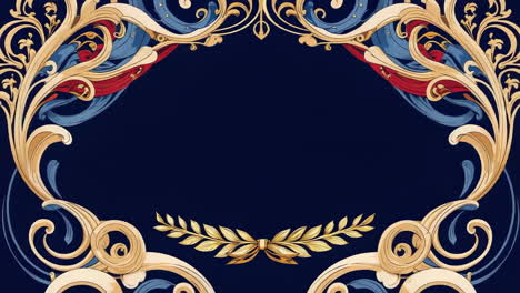 elegant ornate gold and blue frame with laurel wreath on dark background