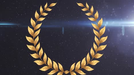 animation of gold wreath over black background with light