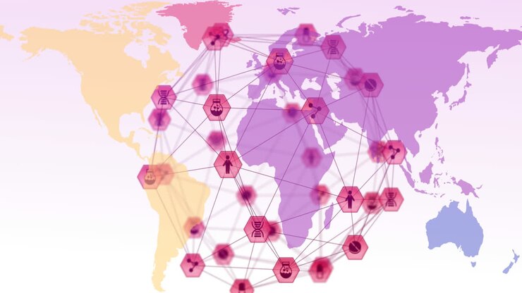 Globe of network of connections against world map