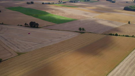 Ausgedehntes-Kultiviertes-Bauernhoffeld-In-Der-Landschaftserntezeit-In-Polen