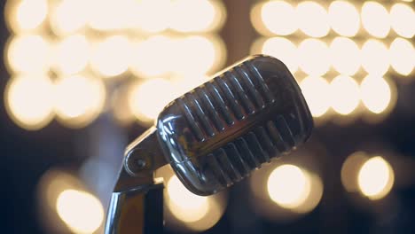 retro microphone stage. close up vintage microphone on stage