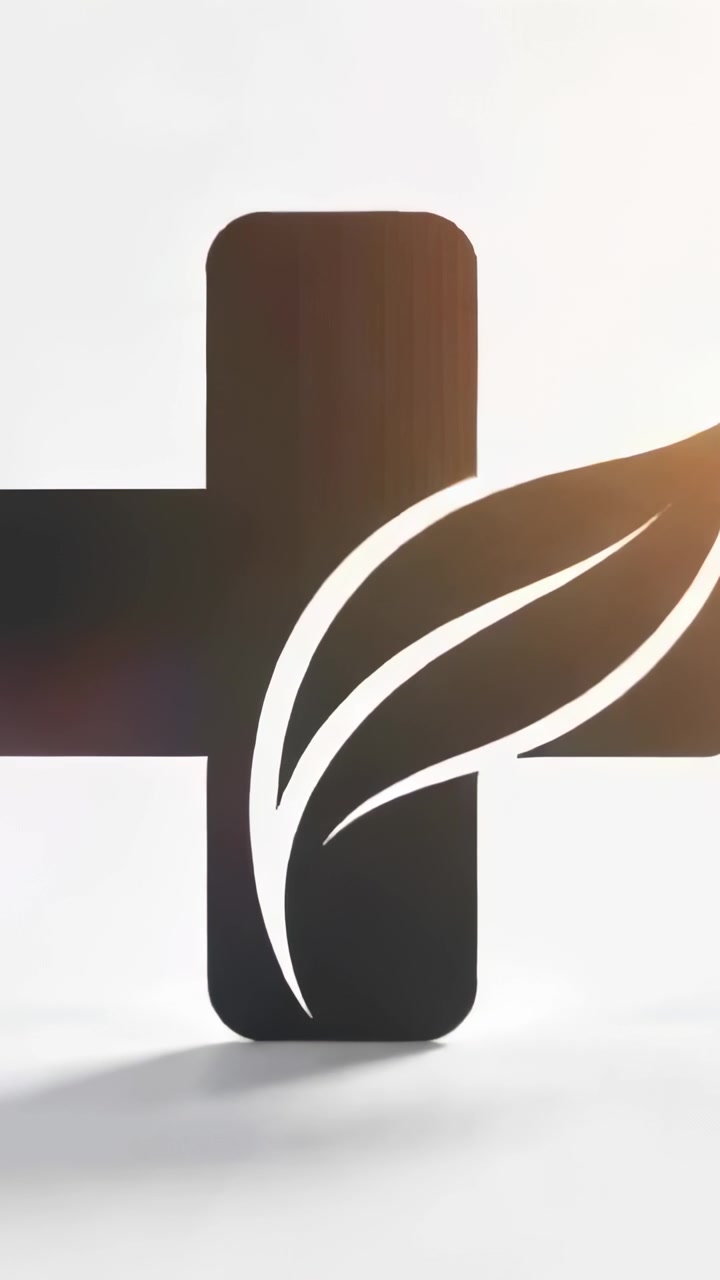 Vertical video: Starting slow zoom, plus logo with leaf moving closer on white set, revealing brand