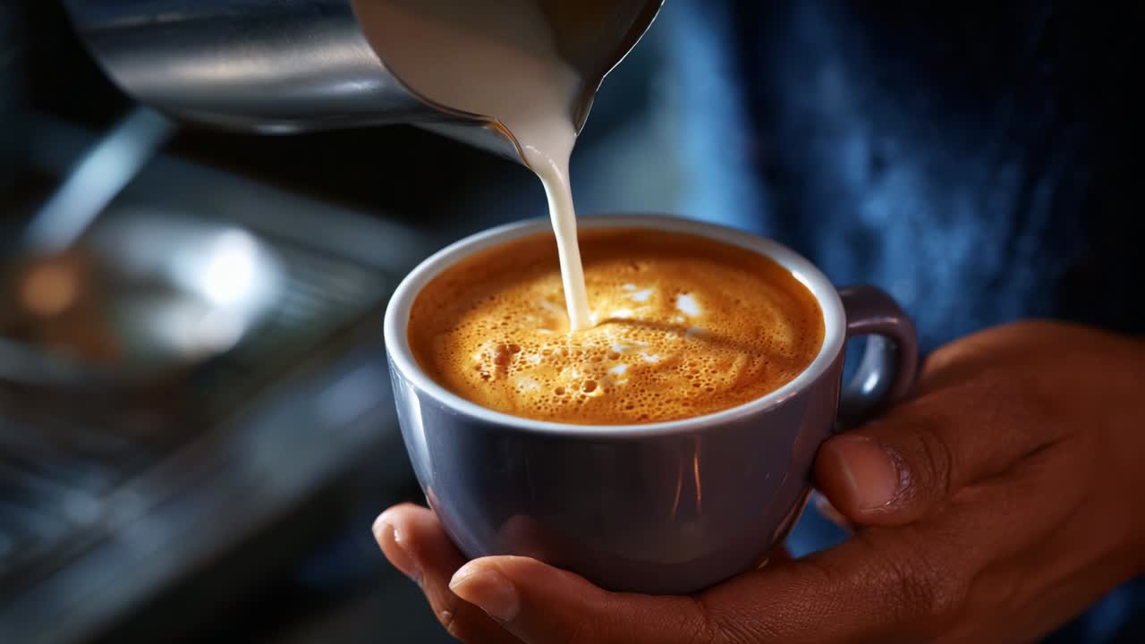 vertiendo leche en el café