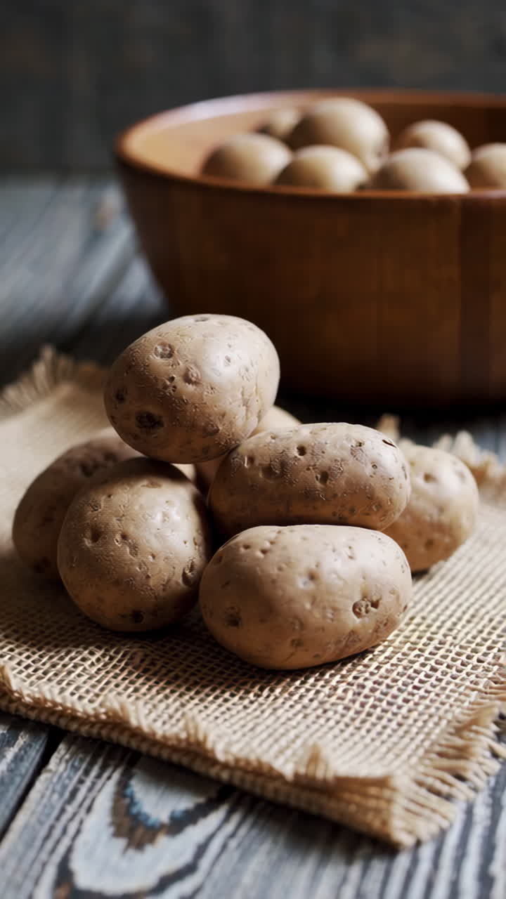 Fresh Potatoes in Wooden Bowl