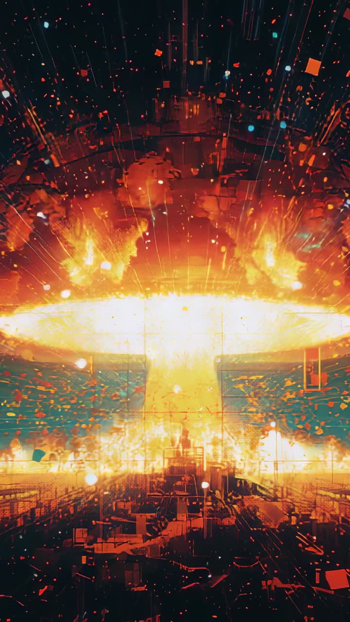 Vertical video: Flashing arc forming plasma ring and rising column in metal chamber, with sparks