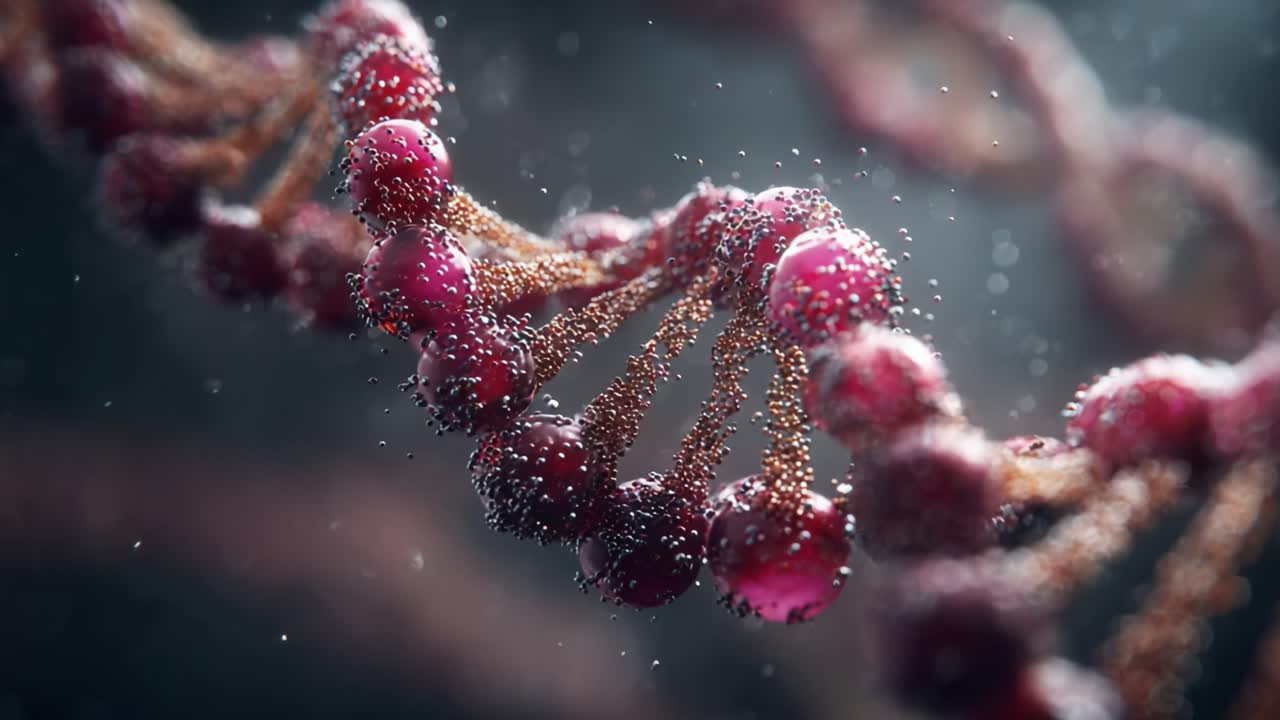 Magnified View of DNA Structure with Molecular Interaction Showcasing Intricate Details of Genetic Material in a Stunning Visualization