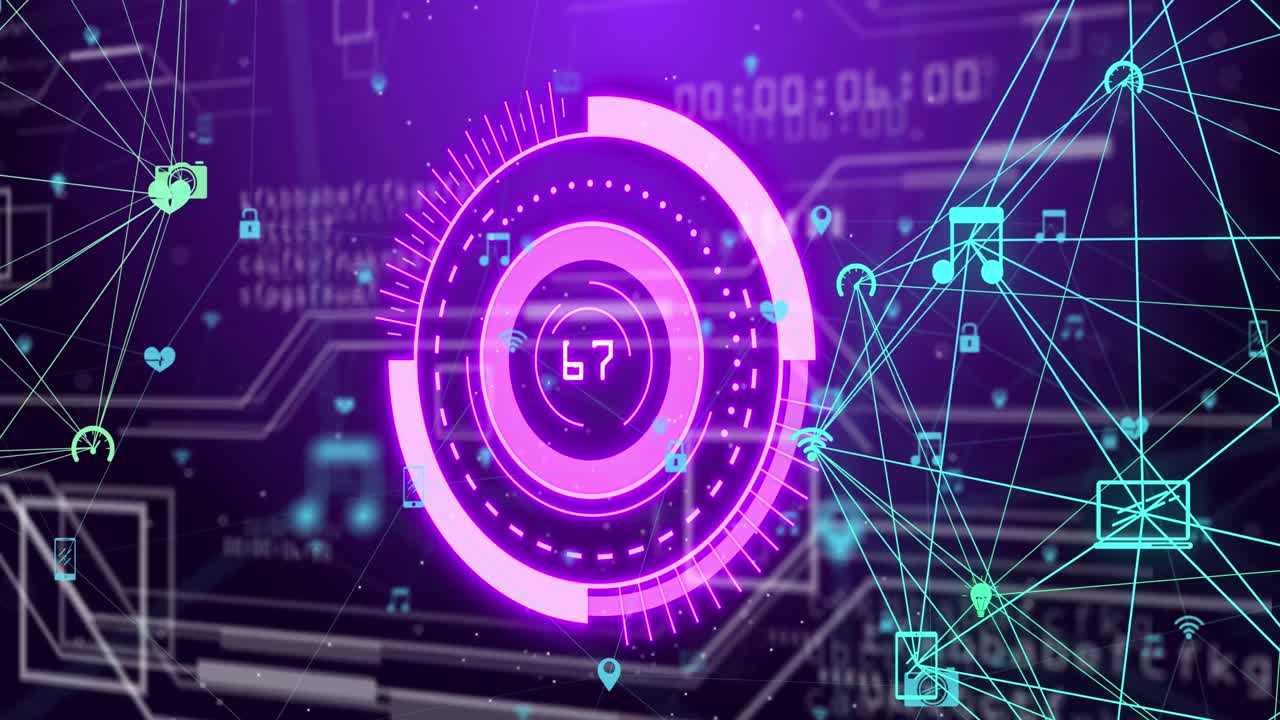 Animation of scope scanning and network of connections over data processing