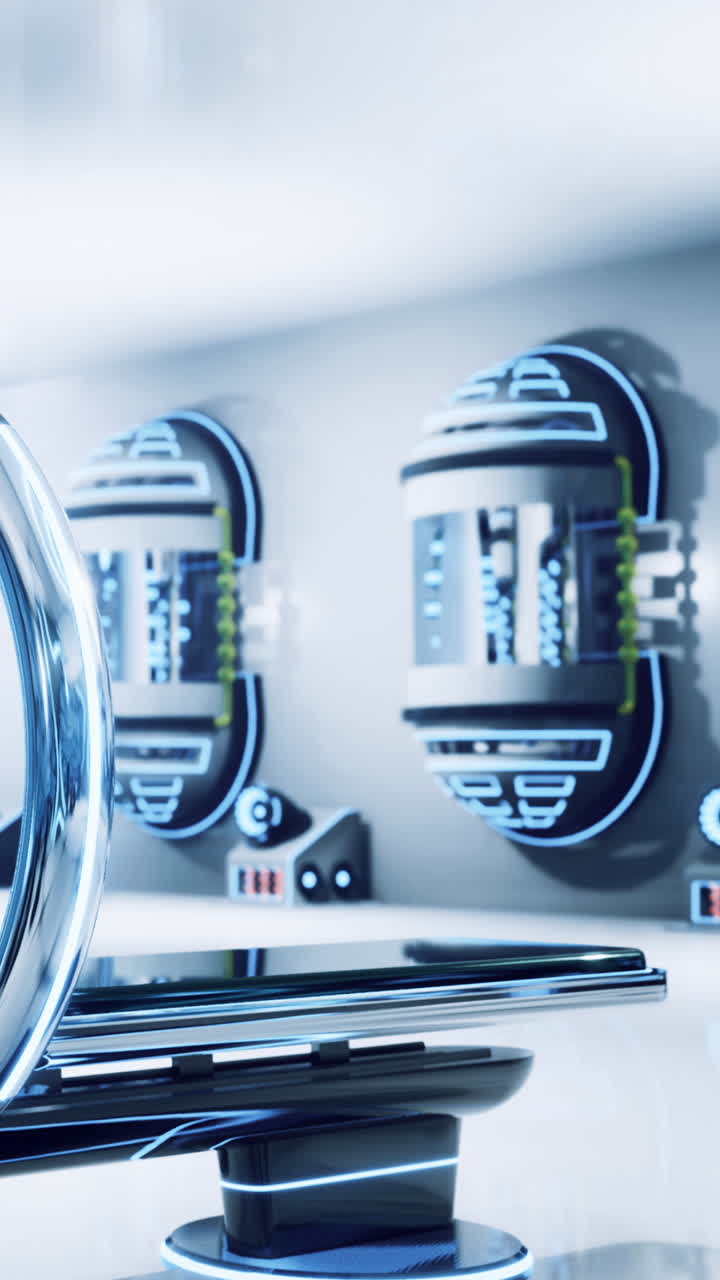 Advanced technology in a lab with glowing equipment and screens