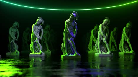 antiguos guerreros griegos a la luz del neón