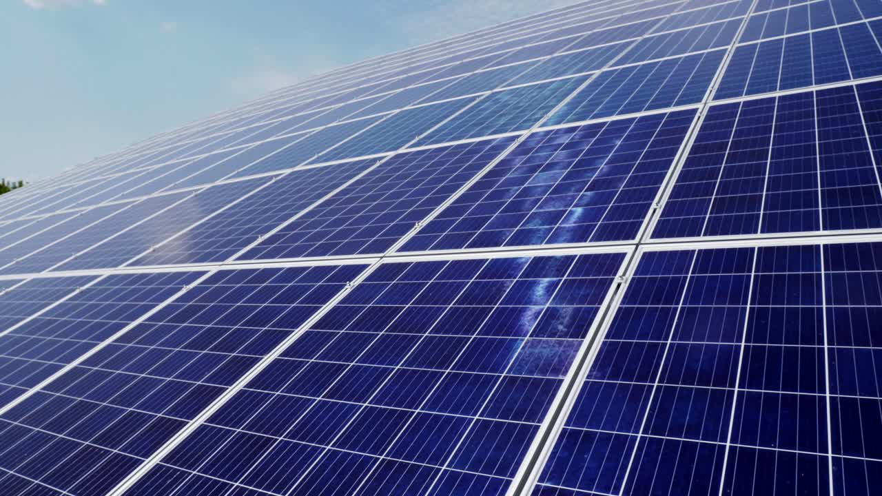 Production of solar panels. Green energy concept. Modern production factory or plant