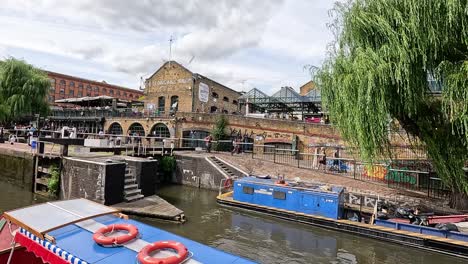 boats and market activity at camden lock