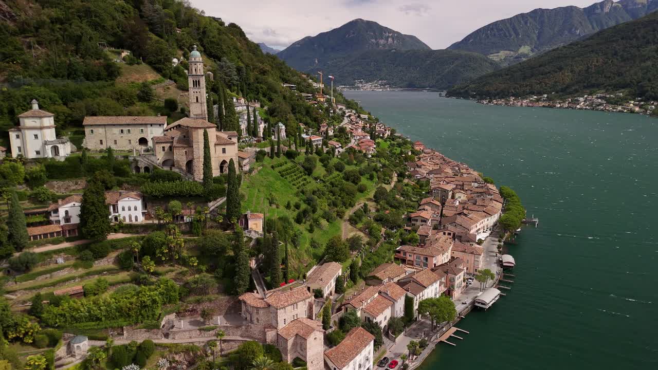 Aerial View of a Charming Village on Lake Como, Italy