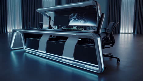 high-tech gaming and workstation setup with led lighting