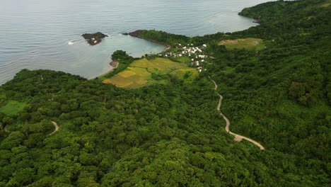 A Road Through Forest Mountain Near PAGASA Virac Radar Station In Bato, Catanduanes. Aerial Drone Shot