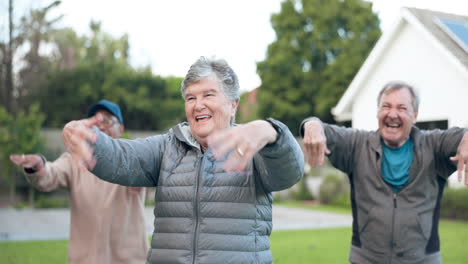 hands, warm up or senior friends in fitness