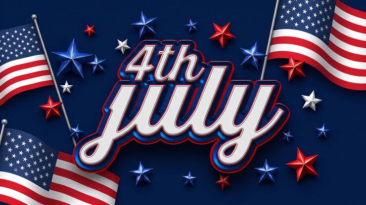 Elegant Fourth Of July Script Typography With American Flag And Patriotic Stars