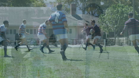 animación del procesamiento de datos financieros sobre diversos jugadores de rugby y médicos.
