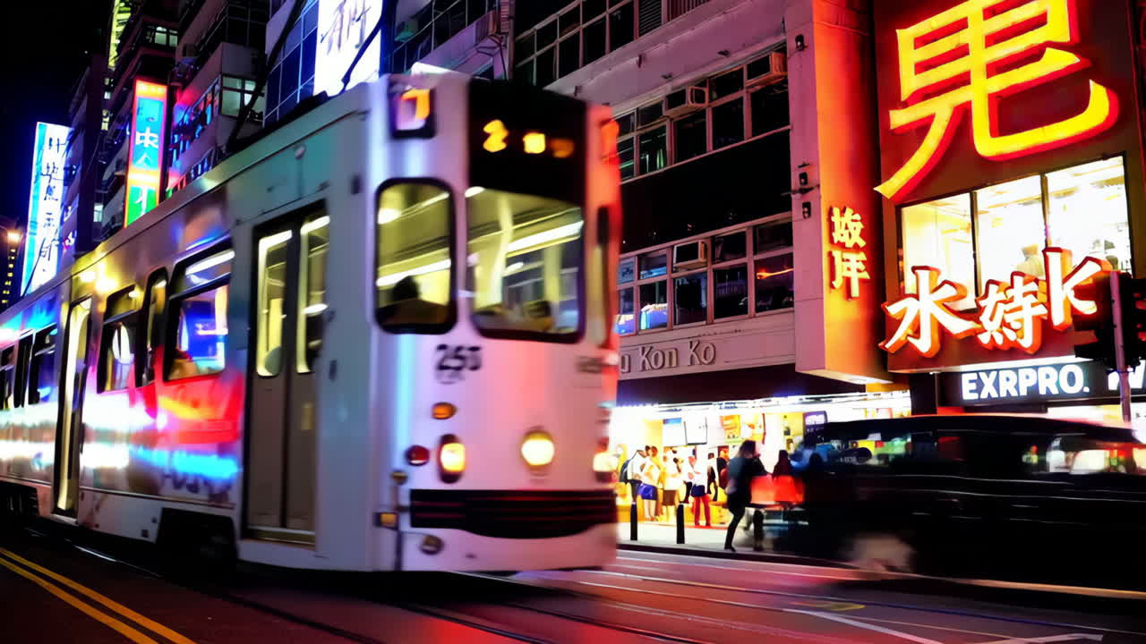 Night Streetcar in Hong Kong City