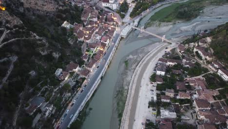 Aerial-parnorama-of-sunset-in-Berat,-Albania