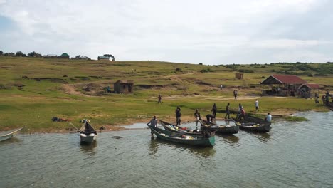 view of a fishing village in lake albert uganda