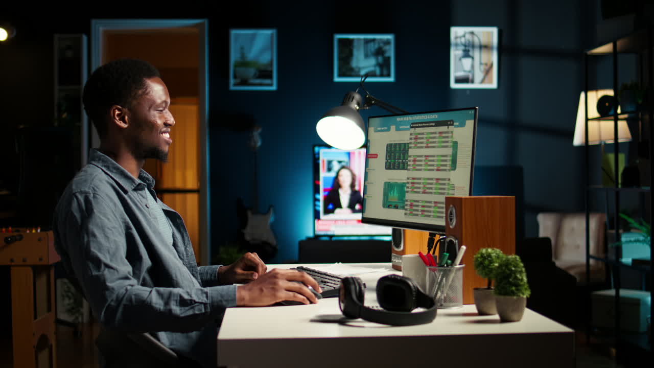 Male freelancer evaluating monetary data and searching funding sources