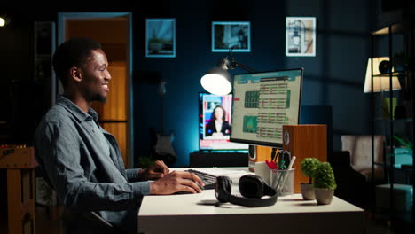 male freelancer evaluating monetary data and searching funding sources