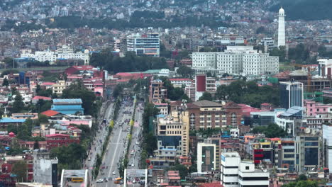 Clean-Kathmandu-Nepal,-Highway-roads,-Dharahara-Tower,-Transportation-and-Infrastructure,-Urban-City