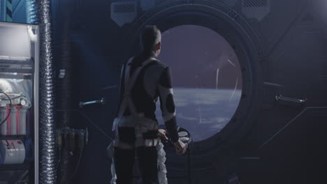 astronaut in space station training