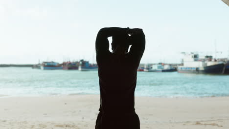 back, silhouette and stretch with a man