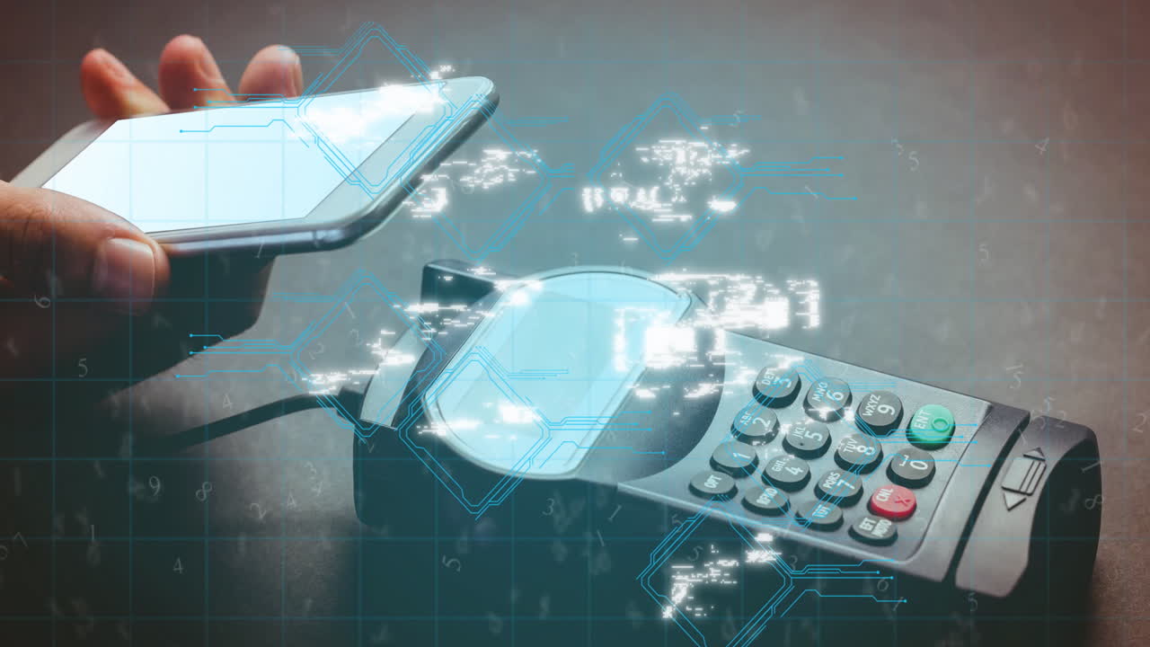 스마트폰과 결제 단말기를 통한 와이파이 아이콘의 애니메이션