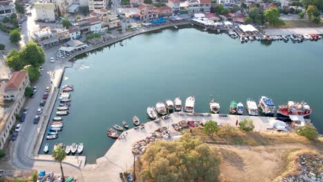 kavala perigiali fishing port aerial panoramic shot, greece