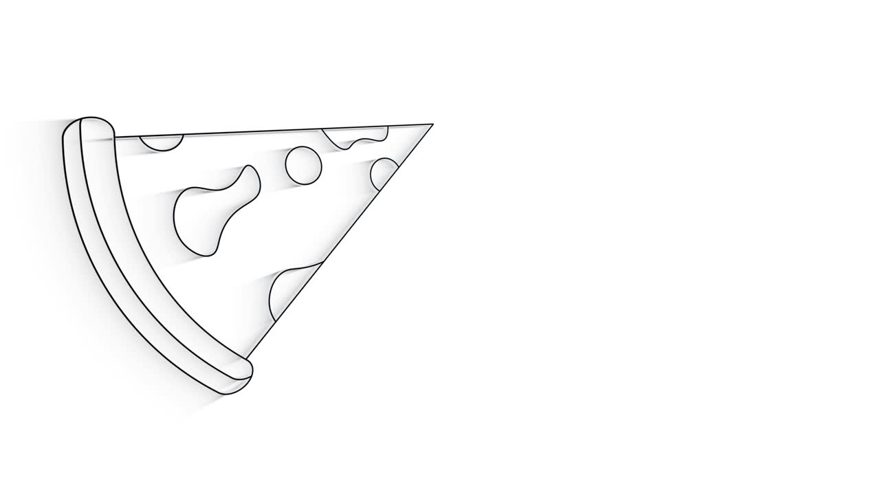 animación de pizza con icono de línea 3d en fondo blanco.
