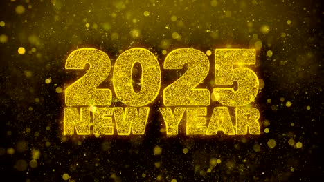 2025 new year wish text on golden glitter shine particles animation