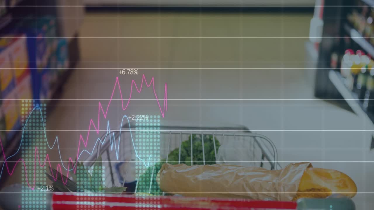 가게에서 트롤리 위에 데이터 처리의 애니메이션