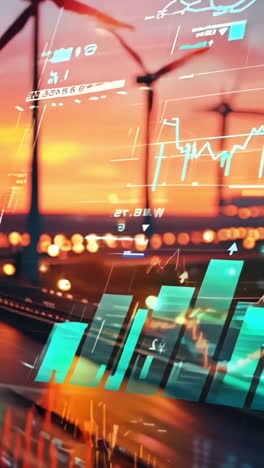a cityscape with a lot of traffic and a lot of graphs. the graphs are showing the stock market and the traffic is showing the busy city life. scene is busy and bustling