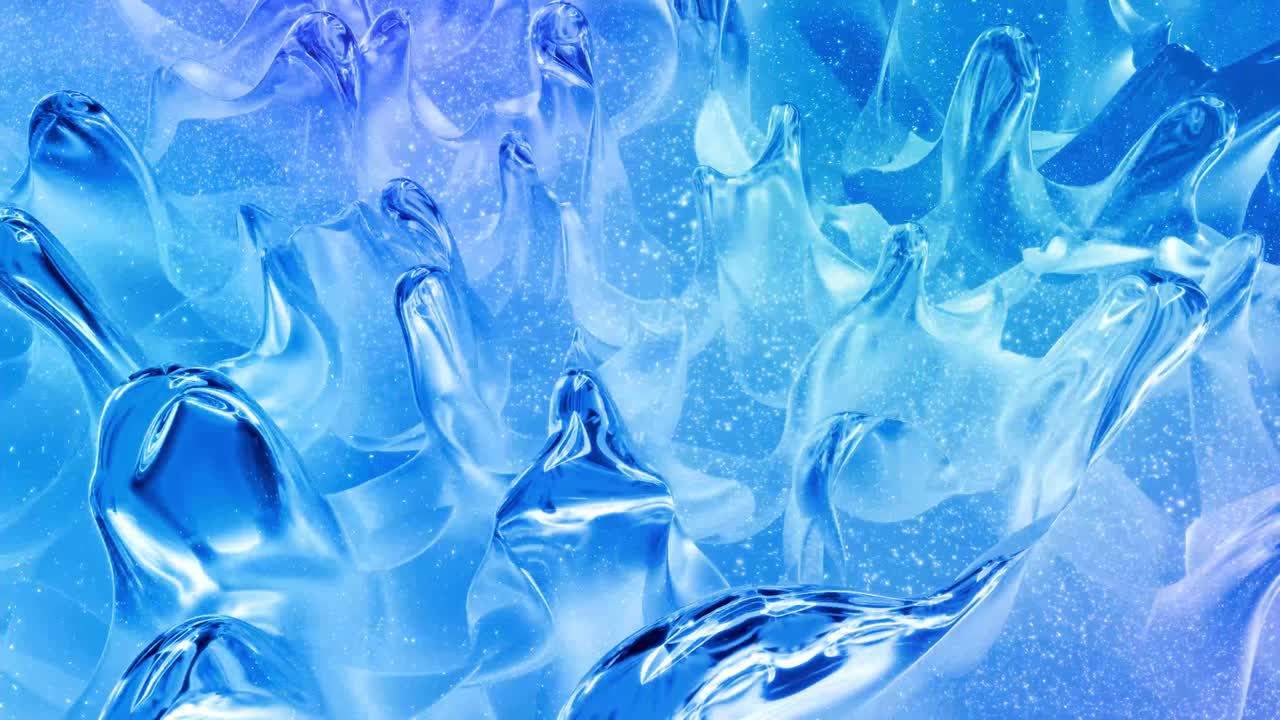 반이는 반이는 표면에 파란색 패턴을 가진 물결 모양의 추상적인 액체 배경; 포일 또는 반이는 유리 표면과 같은 점성 파란 액체; 아름다운 창의적인 축제 배경; 간단한 밝은 bg.