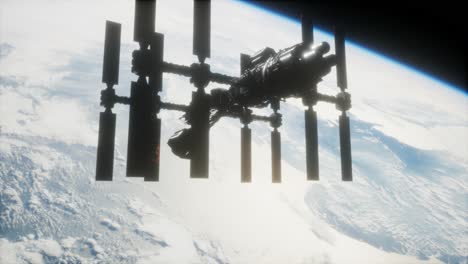 A-view-of-the-Earth-and-a-spaceship.-ISS-is-orbiting-the-Earth